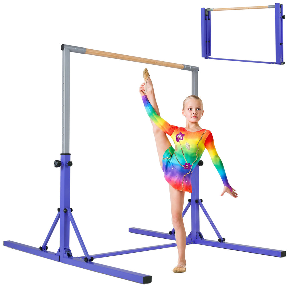 Kids Foldable Gymnastics Bar with 3-Level Adjustable Height - Purple