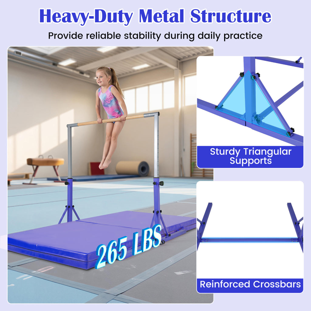 Kids Foldable Gymnastics Bar with 3-Level Adjustable Height - Purple