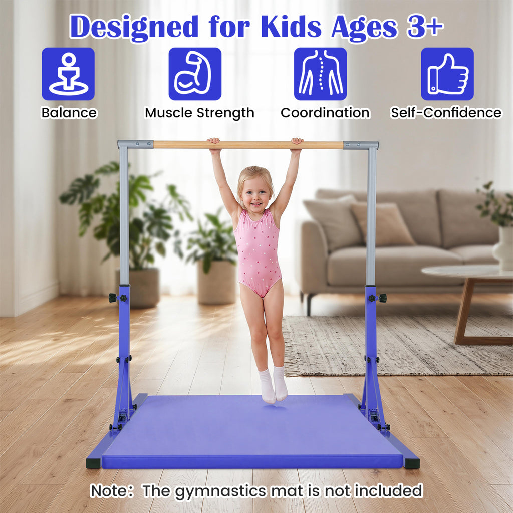 Kids Foldable Gymnastics Bar with 3-Level Adjustable Height - Purple