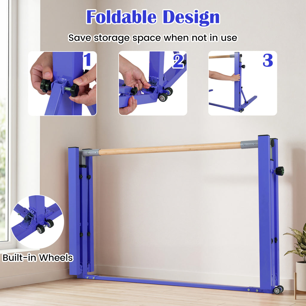 Kids Foldable Gymnastics Bar with 3-Level Adjustable Height - Purple