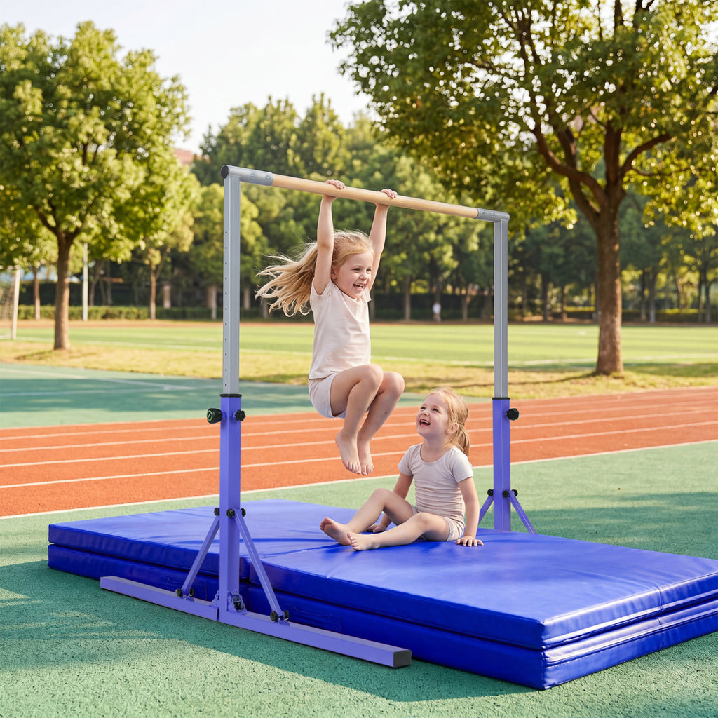 Kids Foldable Gymnastics Bar with 3-Levels Adjustable Height - Green