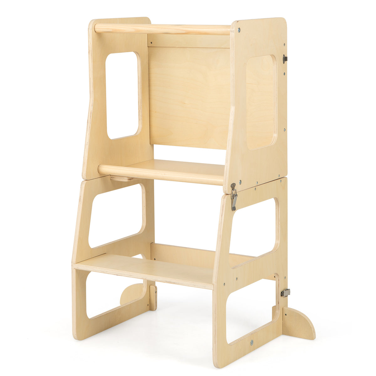 Natural 3-in-1 Foldable Kitchen Standing Tower for Toddlers with Chalkboard