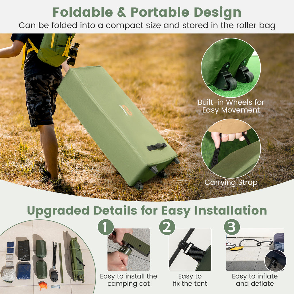 5-in-1 2-Person Foldable Outdoor Camping Tent Cot with Air Mattress