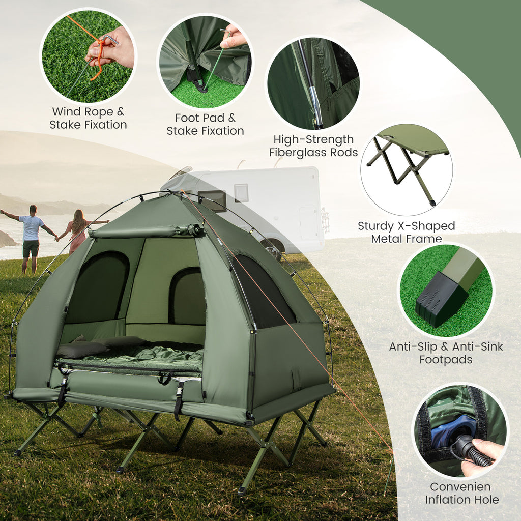 5-in-1 2-Person Foldable Outdoor Camping Tent Cot with Air Mattress