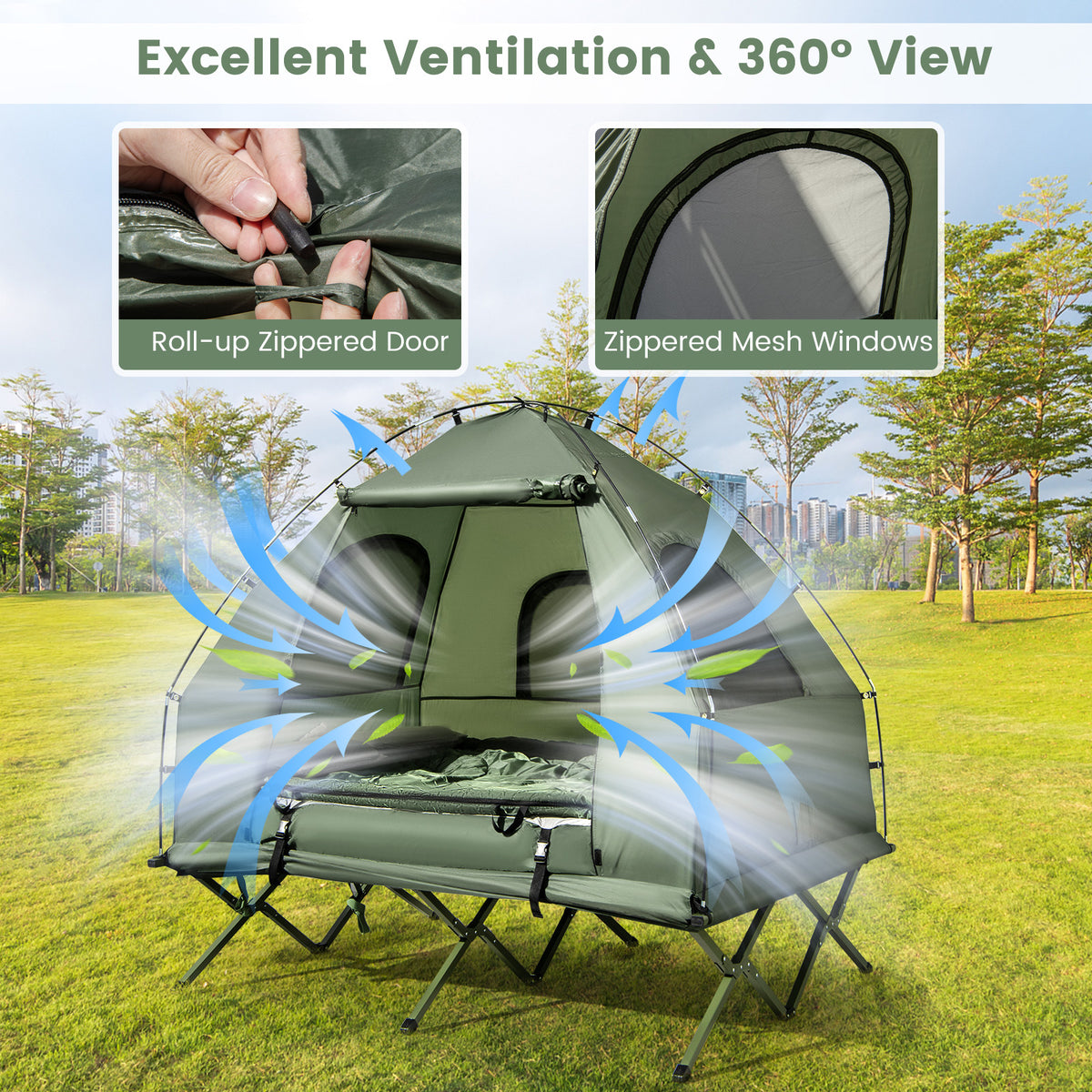 5-in-1 2-Person Foldable Outdoor Camping Tent Cot with Air Mattress
