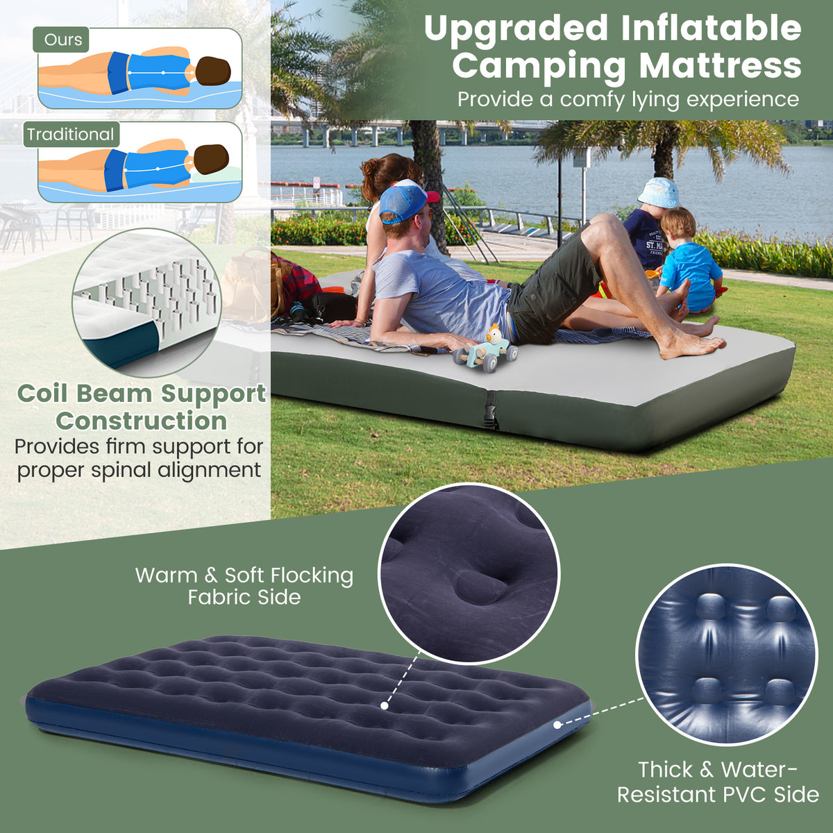 5-in-1 2-Person Foldable Outdoor Camping Tent Cot with Air Mattress