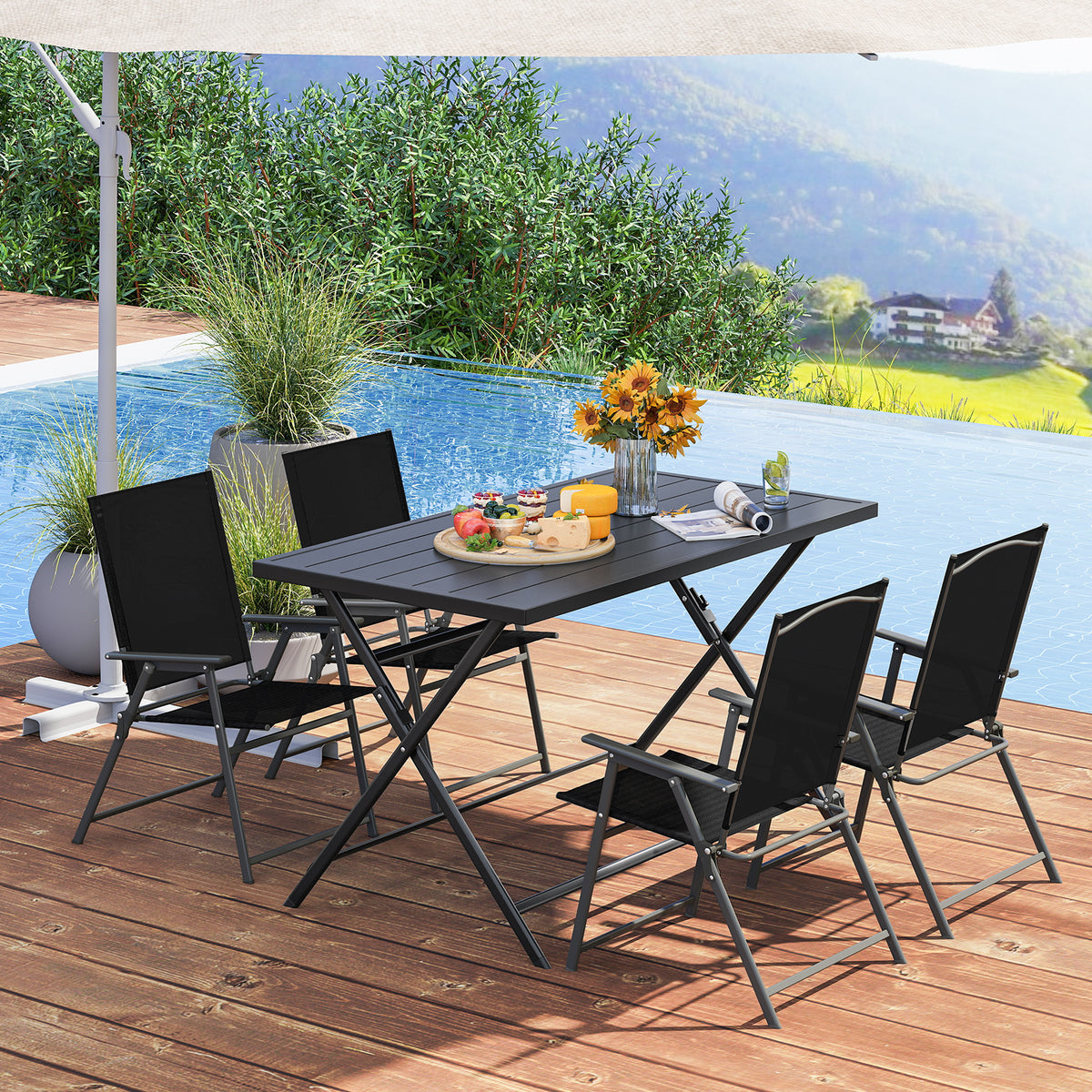 48" x 30" Foldable Outdoor Dining Table, Black