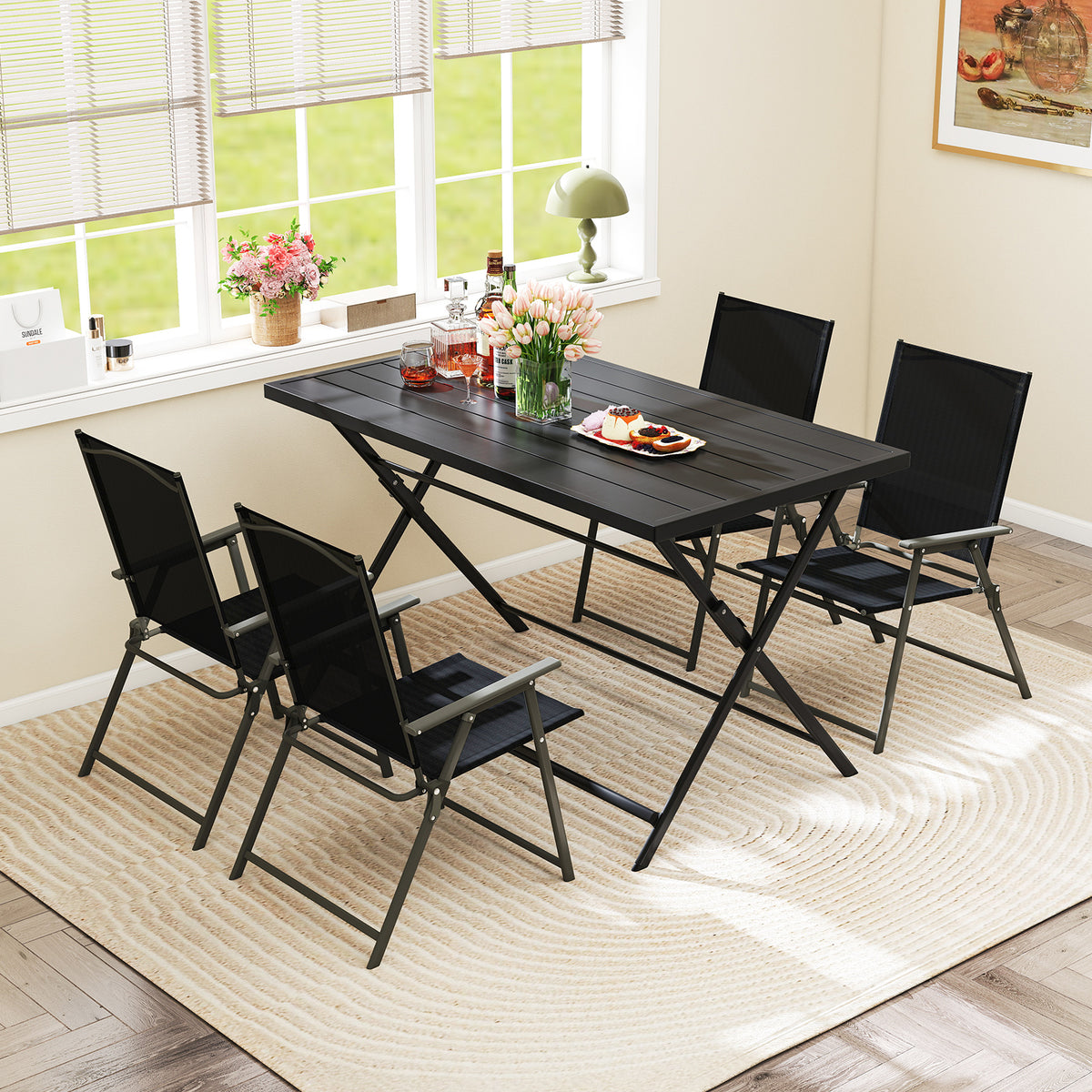 48" x 30" Foldable Outdoor Dining Table, Black