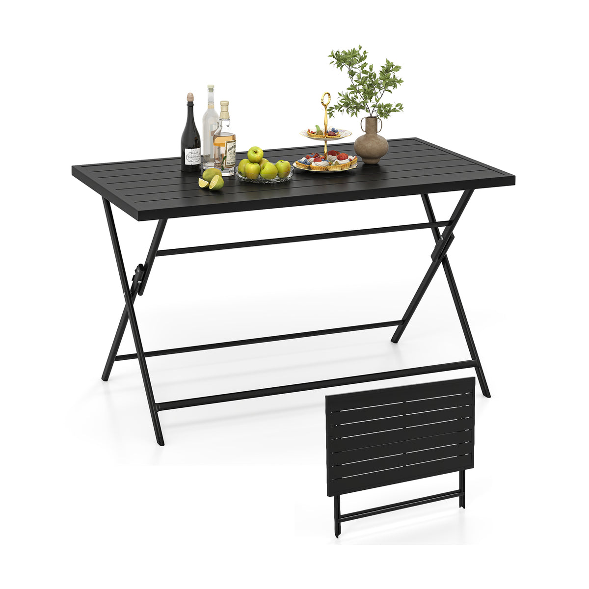 48" x 30" Foldable Outdoor Dining Table, Black