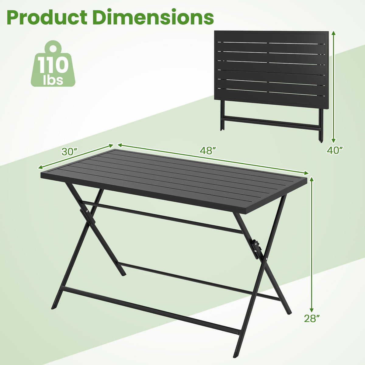 48" x 30" Foldable Outdoor Dining Table, Black