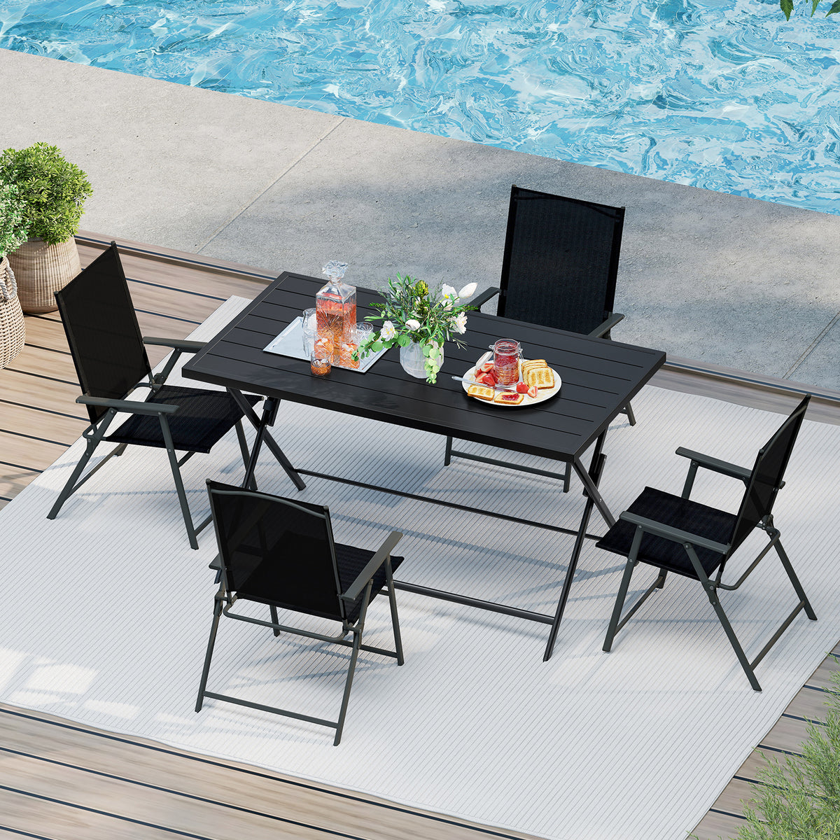 48" x 30" Foldable Outdoor Dining Table, Black