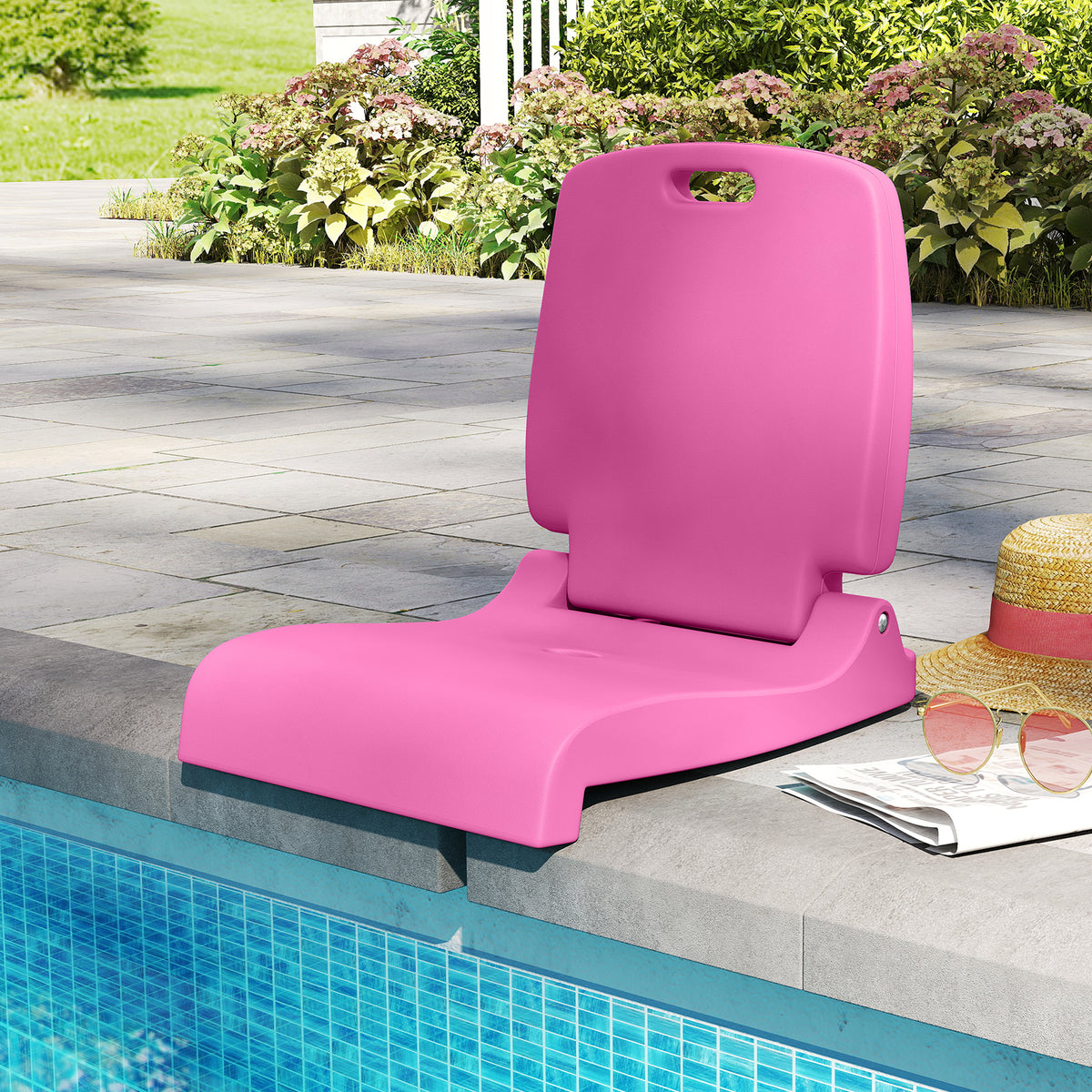 Foldable Outdoor Pool Chair with Handle and Back Support