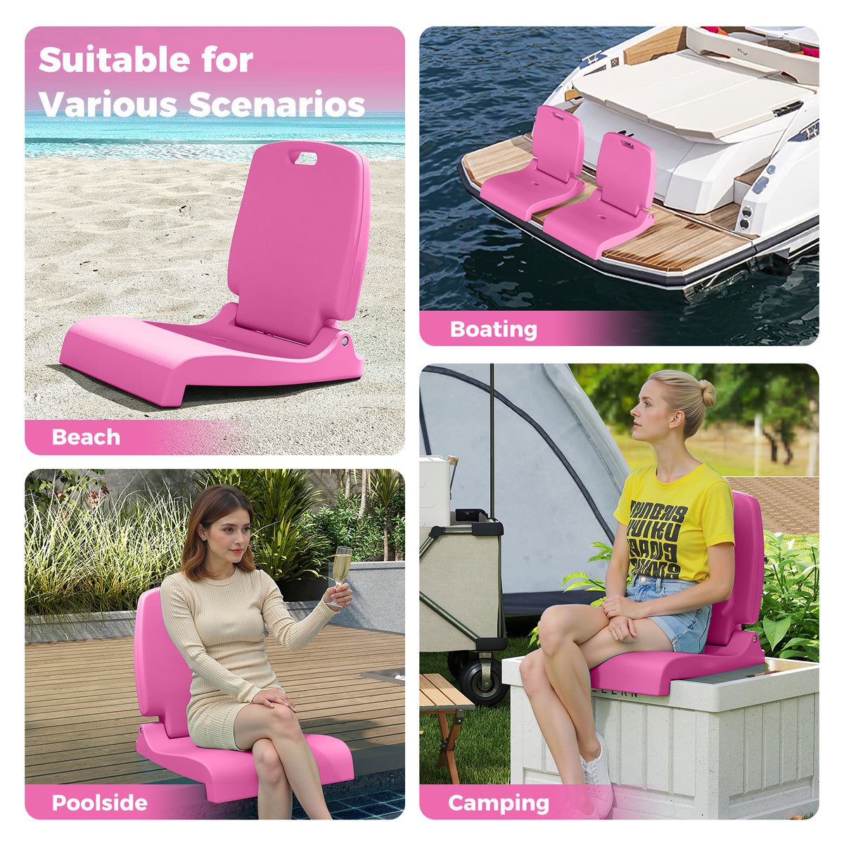 Foldable Outdoor Pool Chair with Handle and Back Support