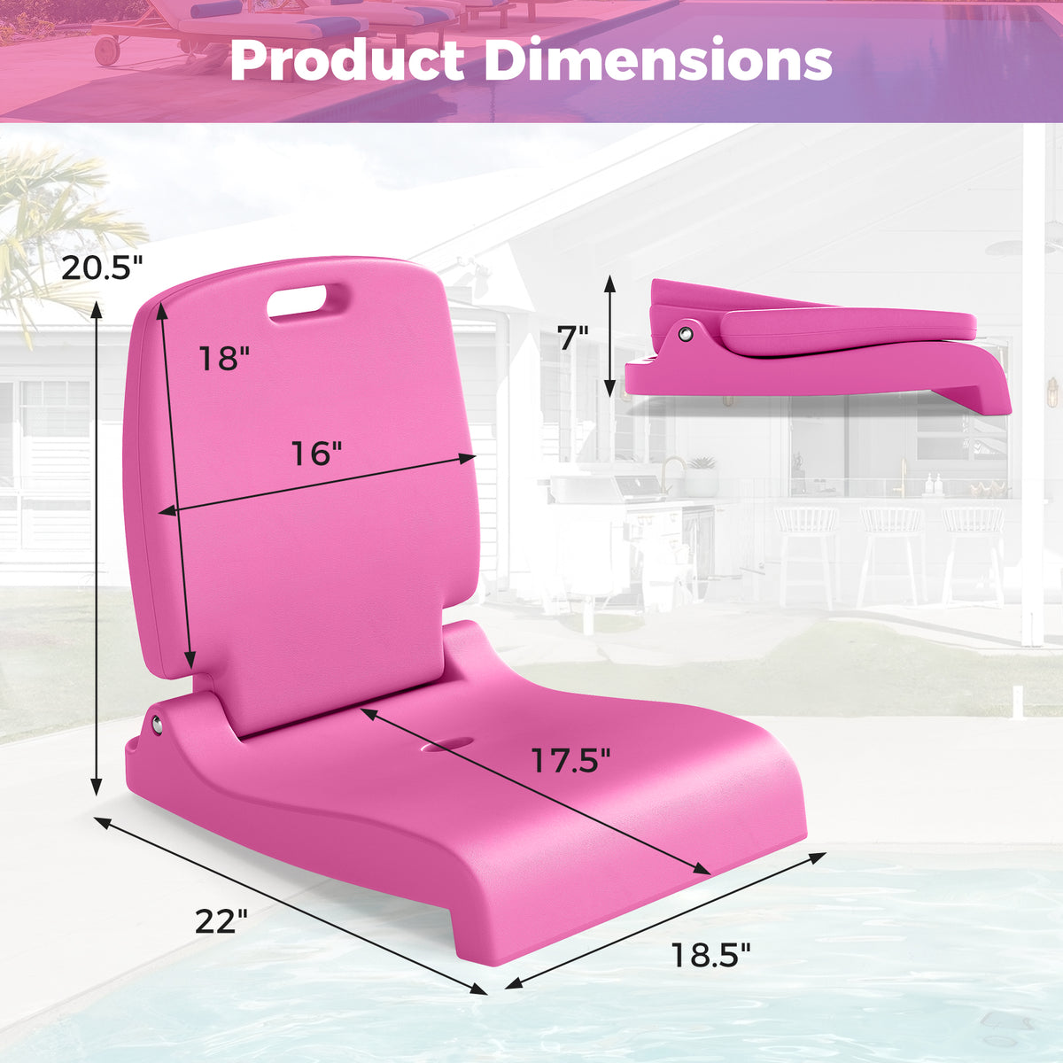 Foldable Outdoor Pool Chair with Handle and Back Support