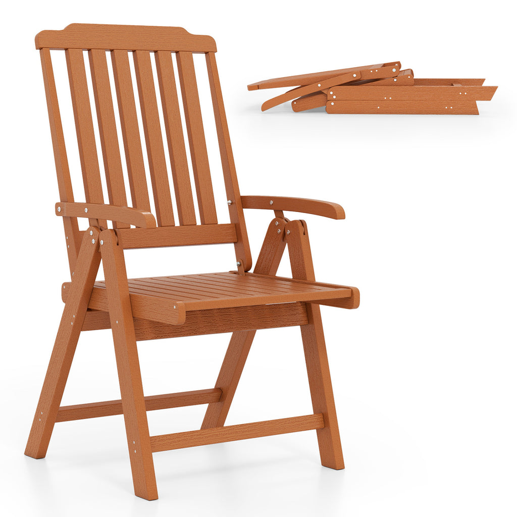 Foldable Outdoor Dining Chair with Armrest - Brown