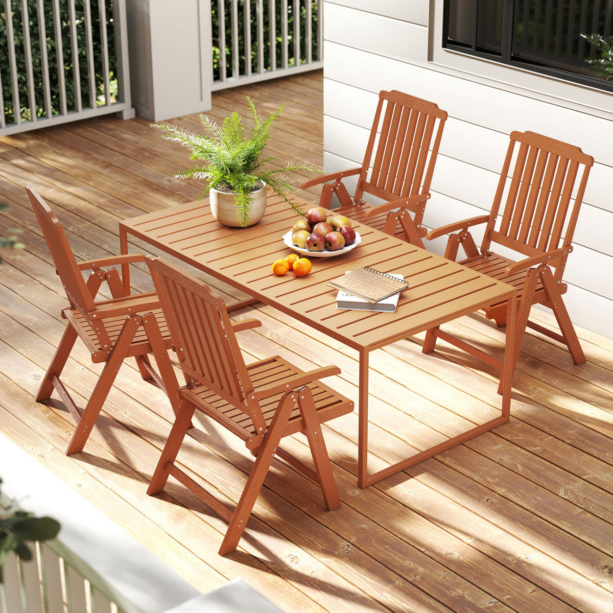 Foldable Outdoor Dining Chair with Armrest - Brown
