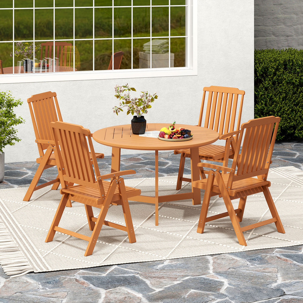Foldable Outdoor Dining Chair with Armrest - Brown