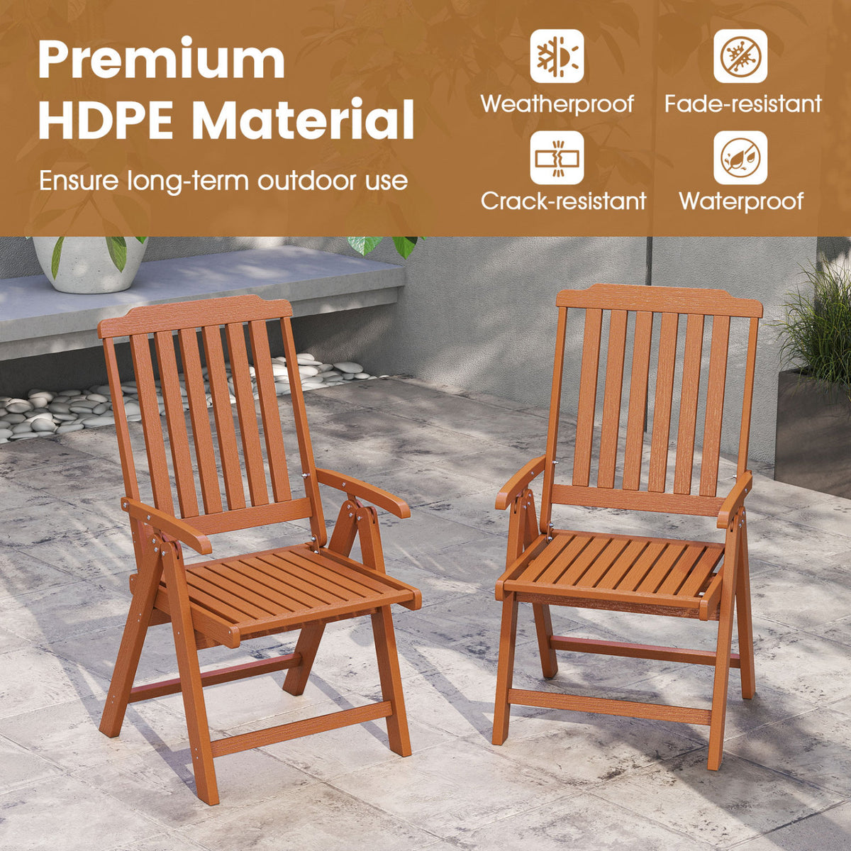 Foldable Outdoor Dining Chair with Armrest - Brown
