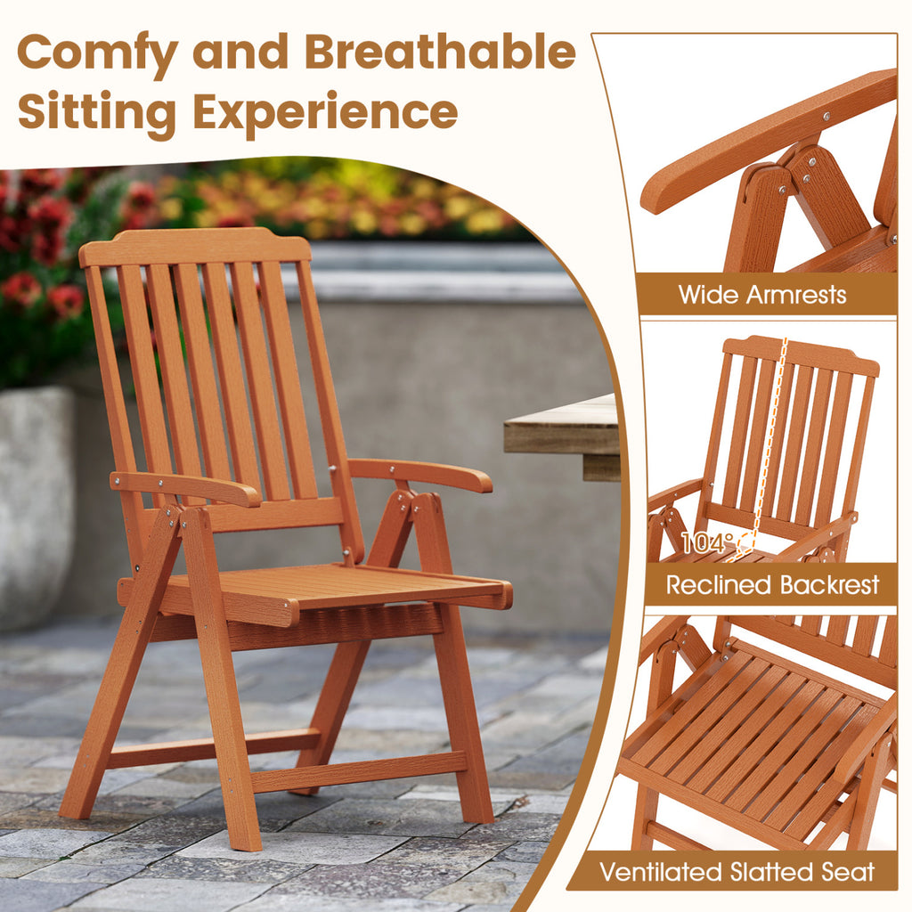 Foldable Outdoor Dining Chair with Armrest - Brown