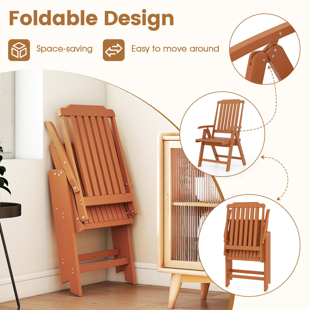 Foldable Outdoor Dining Chair with Armrest - Brown