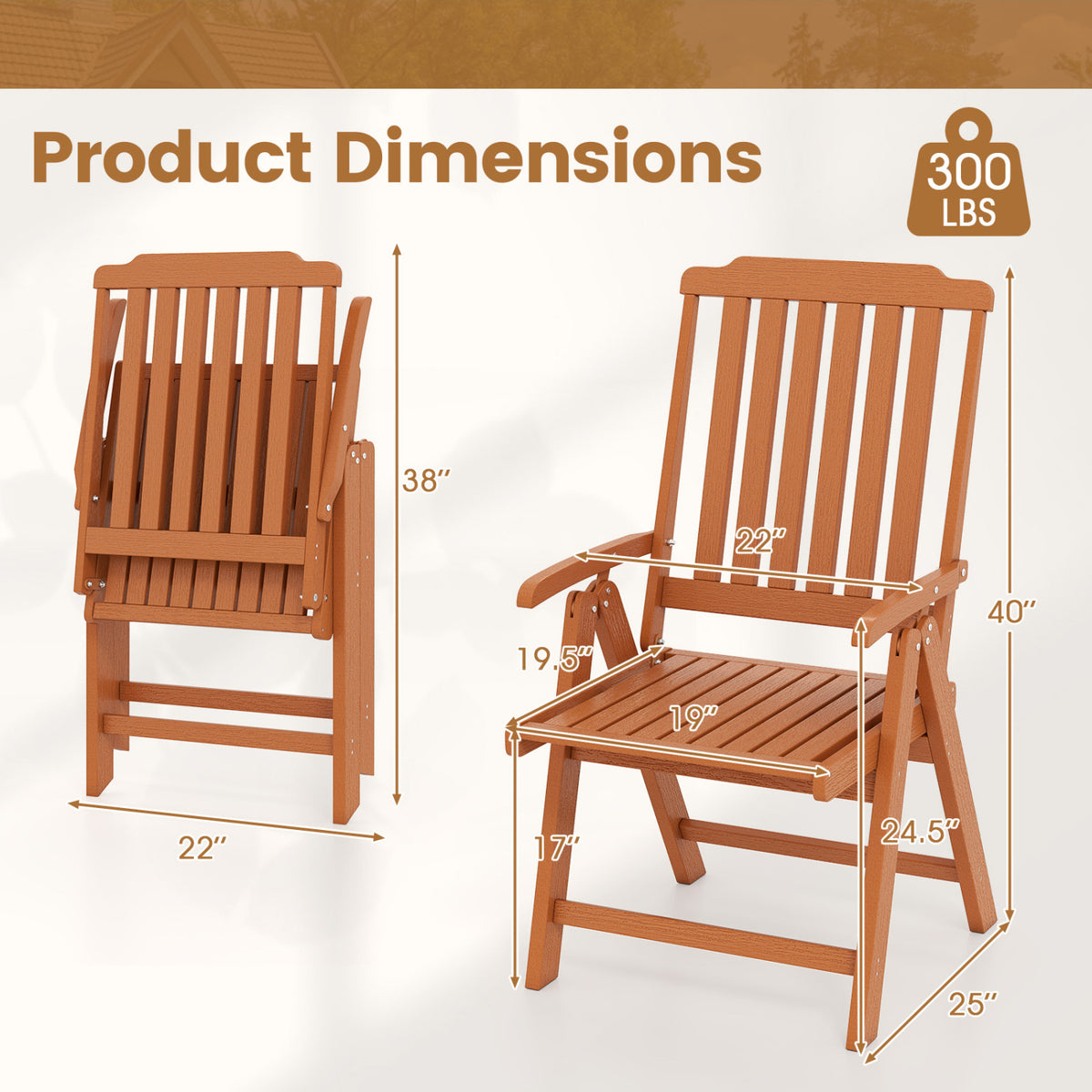 Foldable Outdoor Dining Chair with Armrest - Brown