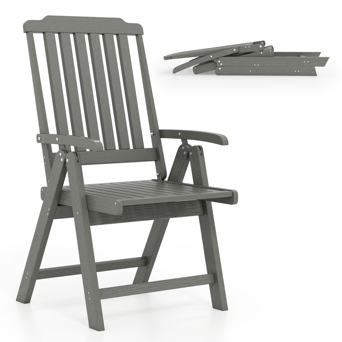 Foldable Outdoor Dining Chair with Armrest - Brown