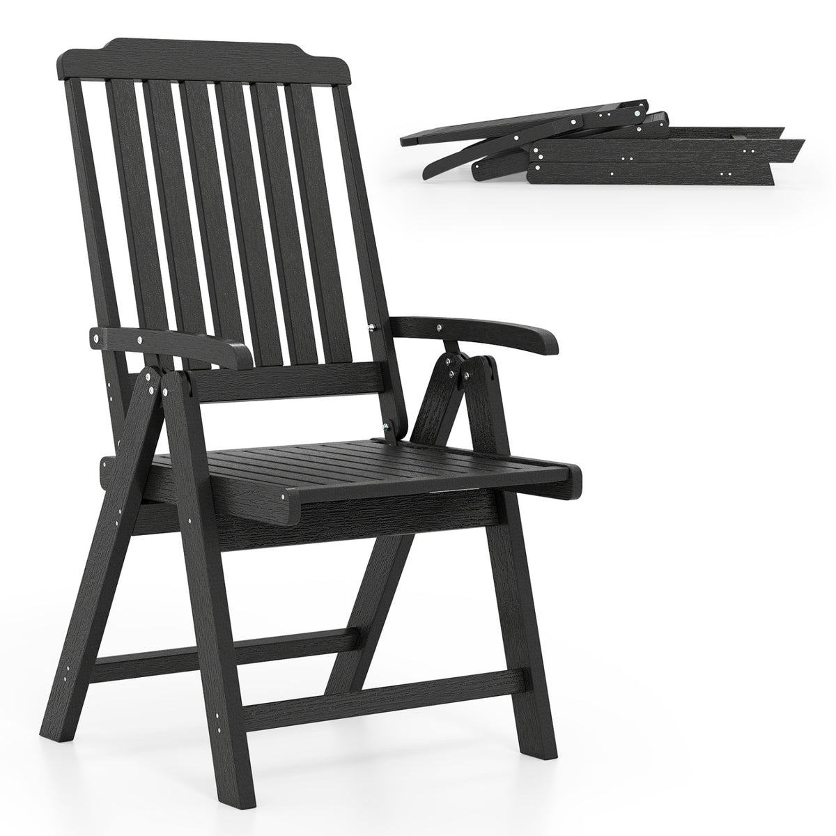 Foldable Outdoor Dining Chair with Armrest - Brown
