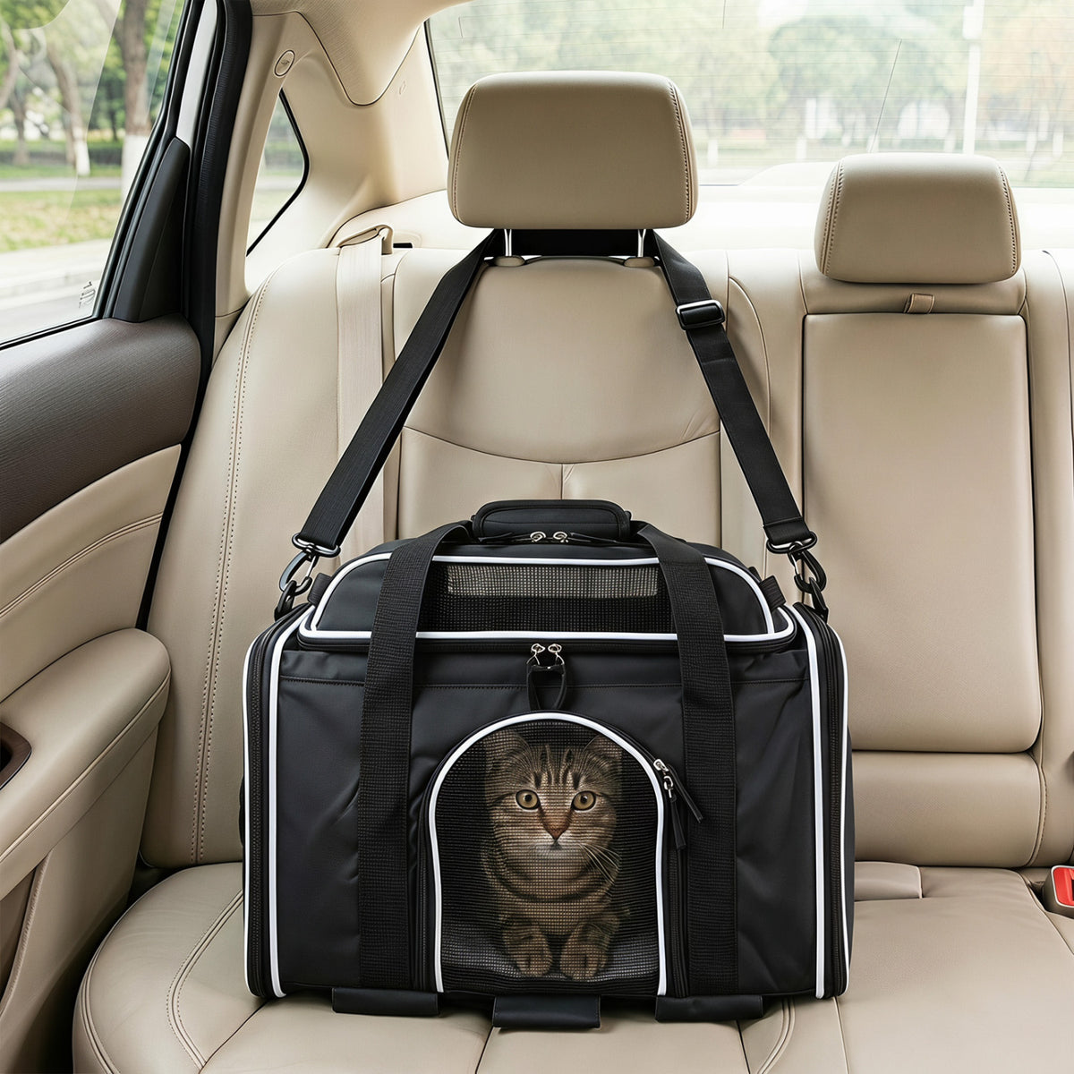 Black Foldable Pet Carrier with Wheels - Airline Approved Rolling Cat and Dog Carrier