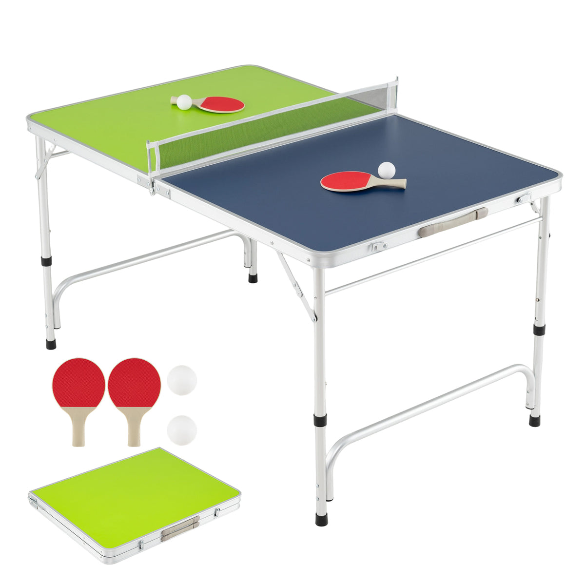 Foldable Mini Ping Pong Table Set with Adjustable Height - Blue & Green