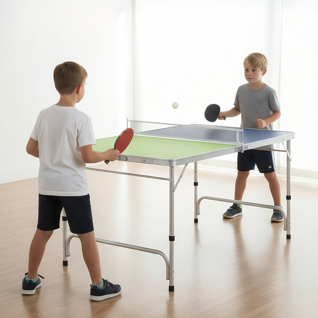 Foldable Mini Ping Pong Table Set with Adjustable Height - Blue & Green