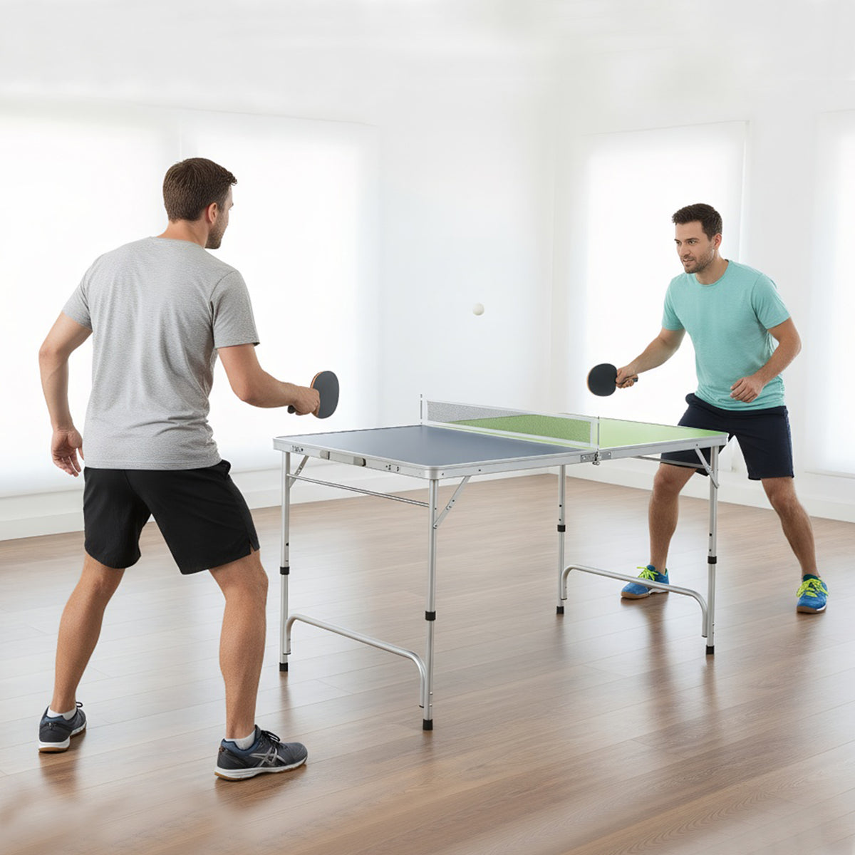 Foldable Mini Ping Pong Table Set with Adjustable Height - Blue & Green