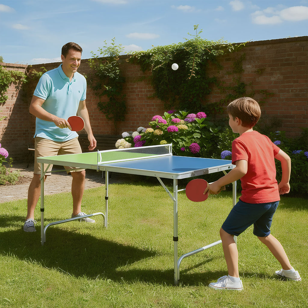 Foldable Mini Ping Pong Table Set with Adjustable Height - Blue & Green
