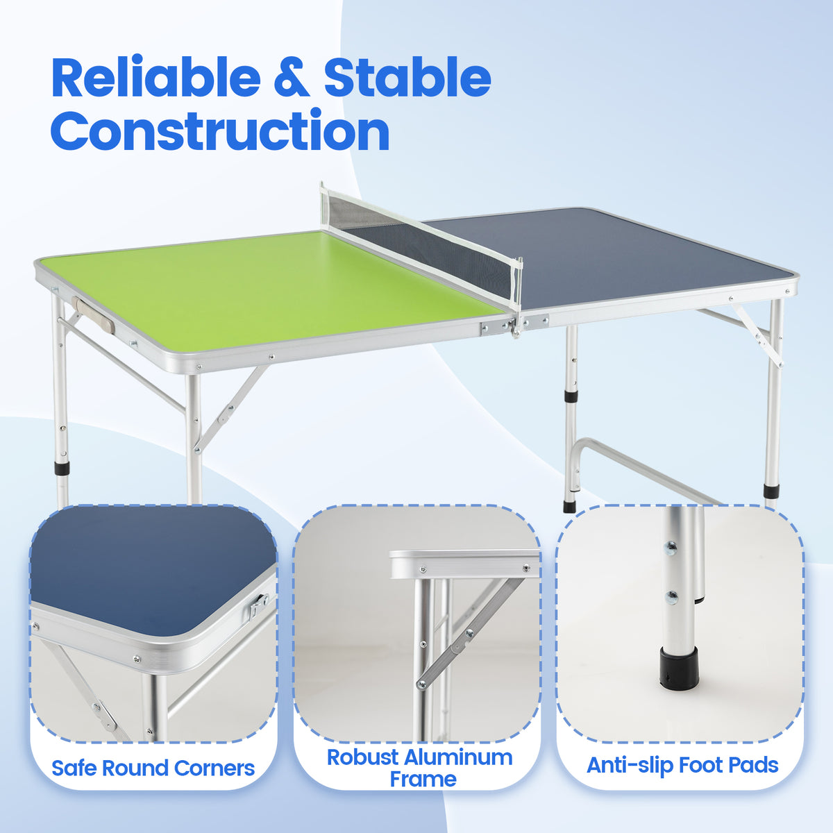 Foldable Mini Ping Pong Table Set with Adjustable Height - Blue & Green