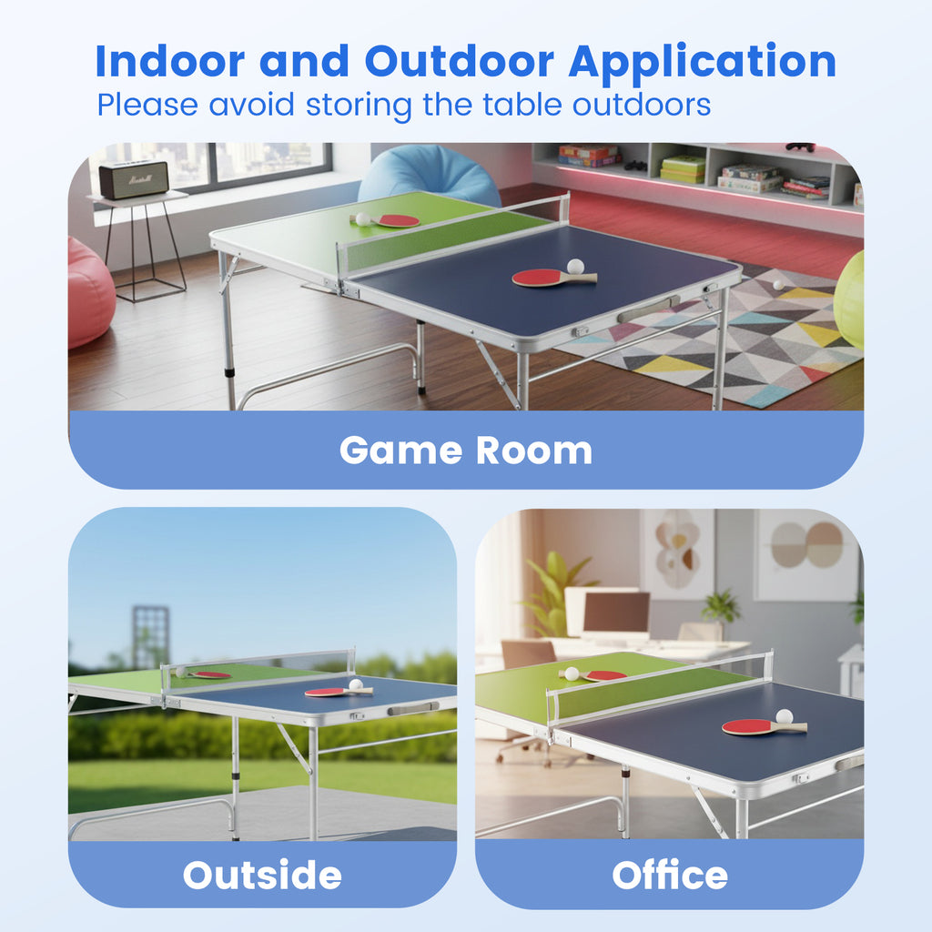 Foldable Mini Ping Pong Table Set with Adjustable Height - Blue & Green
