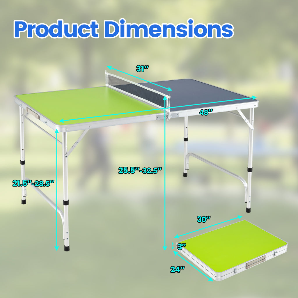 Foldable Mini Ping Pong Table Set with Adjustable Height - Blue & Green