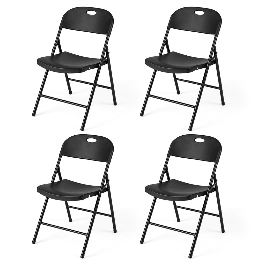 Set of 6 Foldable Plastic Chairs - Ergonomic Backrest, Black