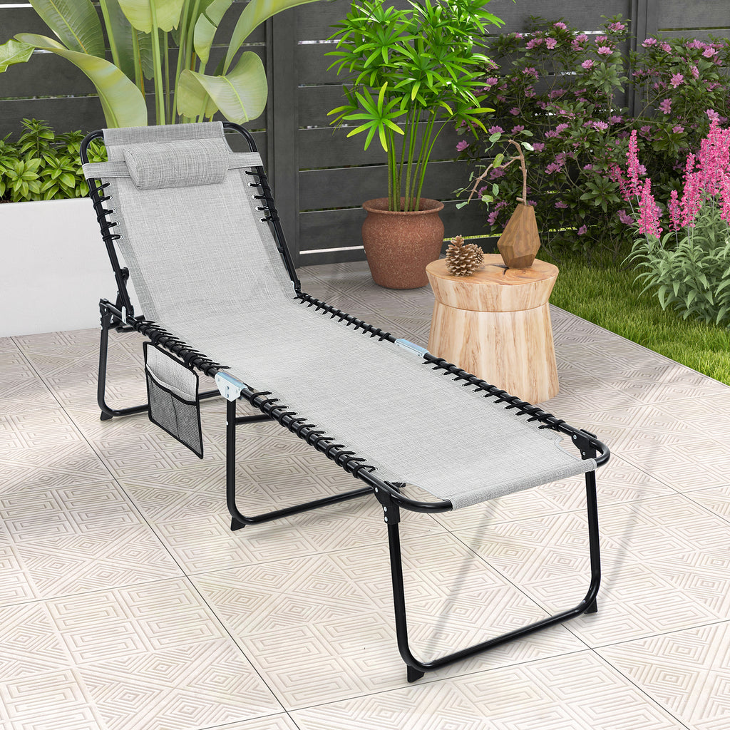 Patio Foldable Recline Lounge Chair with Adjustable Backrest and