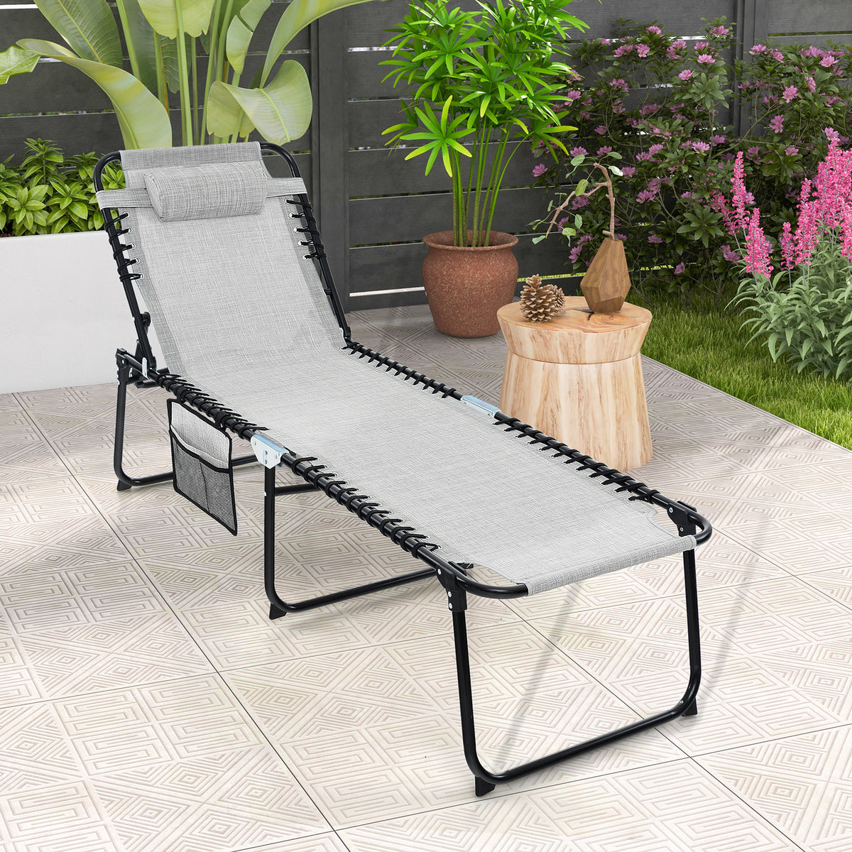 Patio Foldable Recline Lounge Chair with Adjustable Backrest and