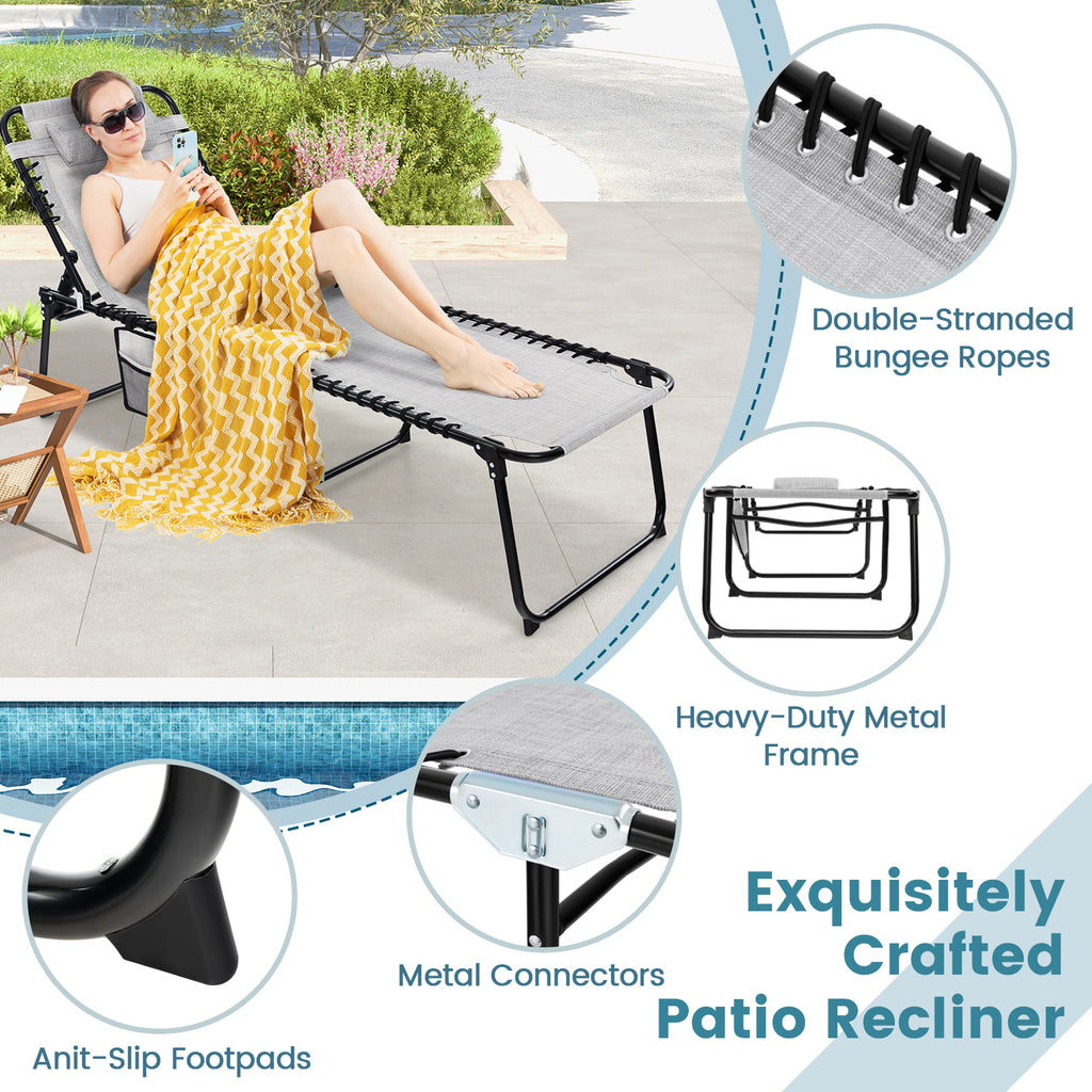 Patio Foldable Recline Lounge Chair with Adjustable Backrest and