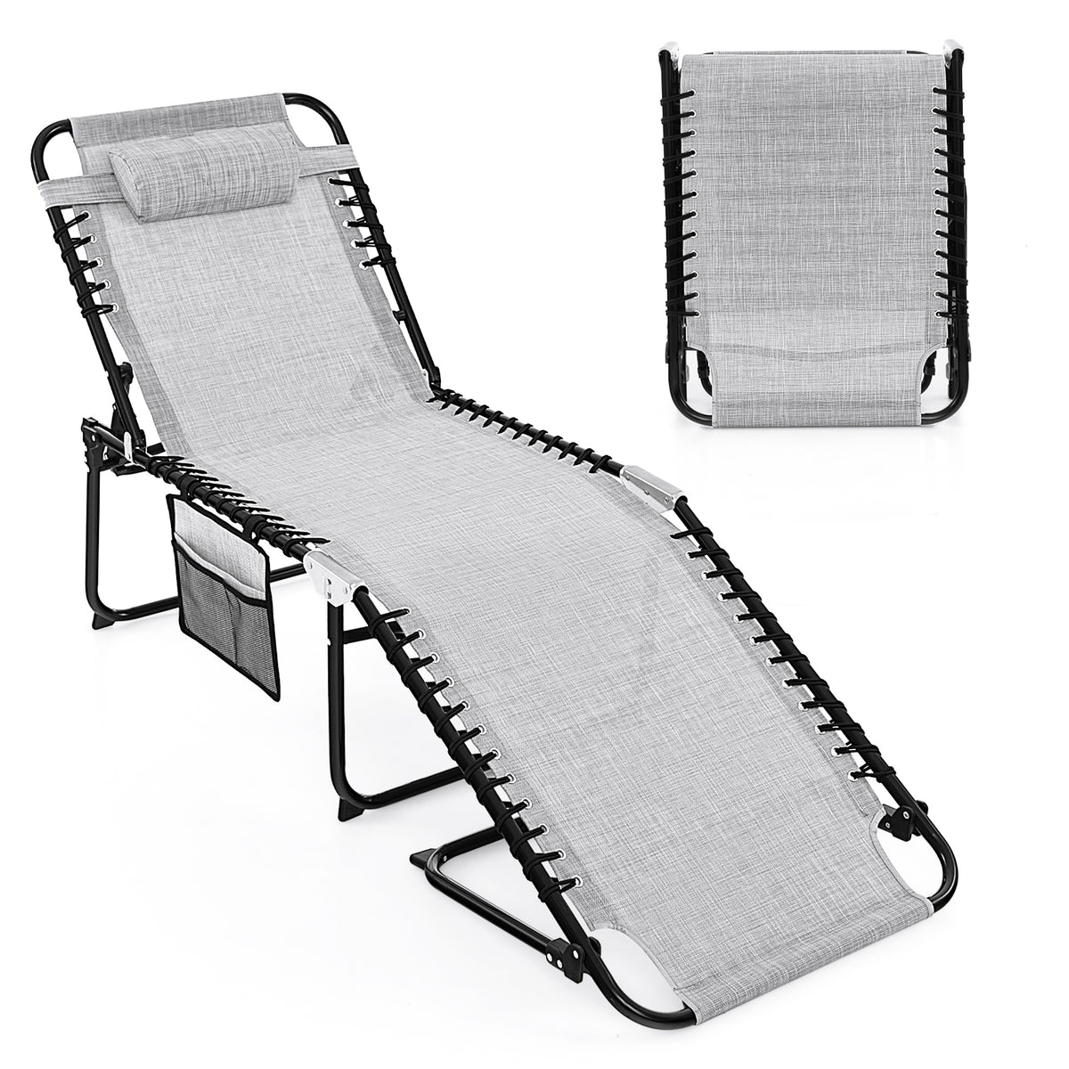 Patio Foldable Recline Lounge Chair with Adjustable Backrest and