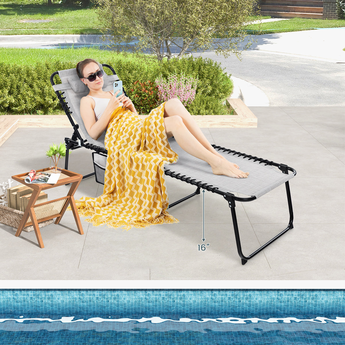 Patio Foldable Recline Lounge Chair with Adjustable Backrest and