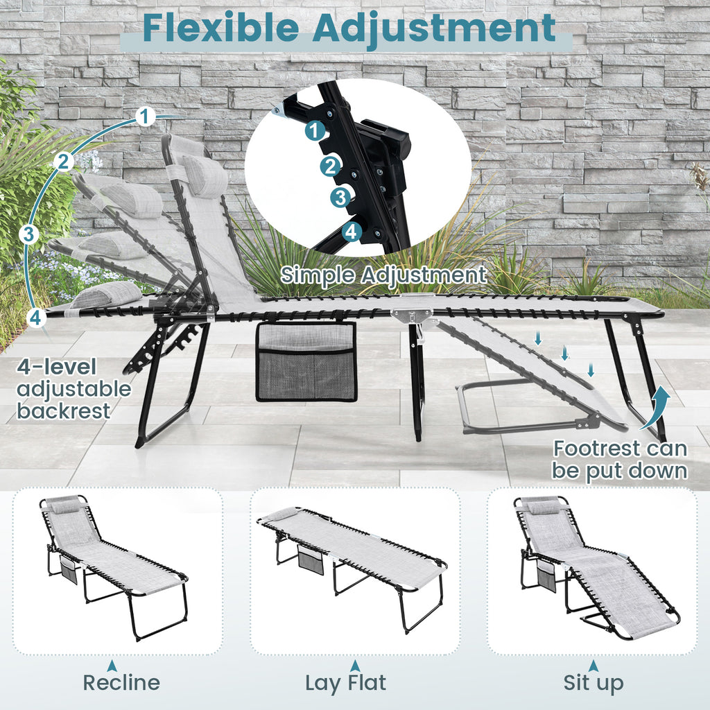 Patio Foldable Recline Lounge Chair with Adjustable Backrest and