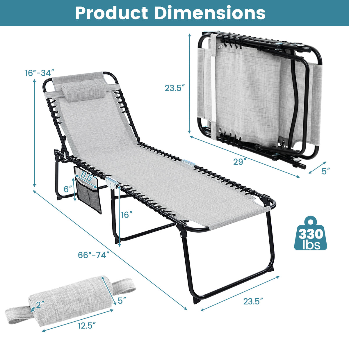 Patio Foldable Recline Lounge Chair with Adjustable Backrest and