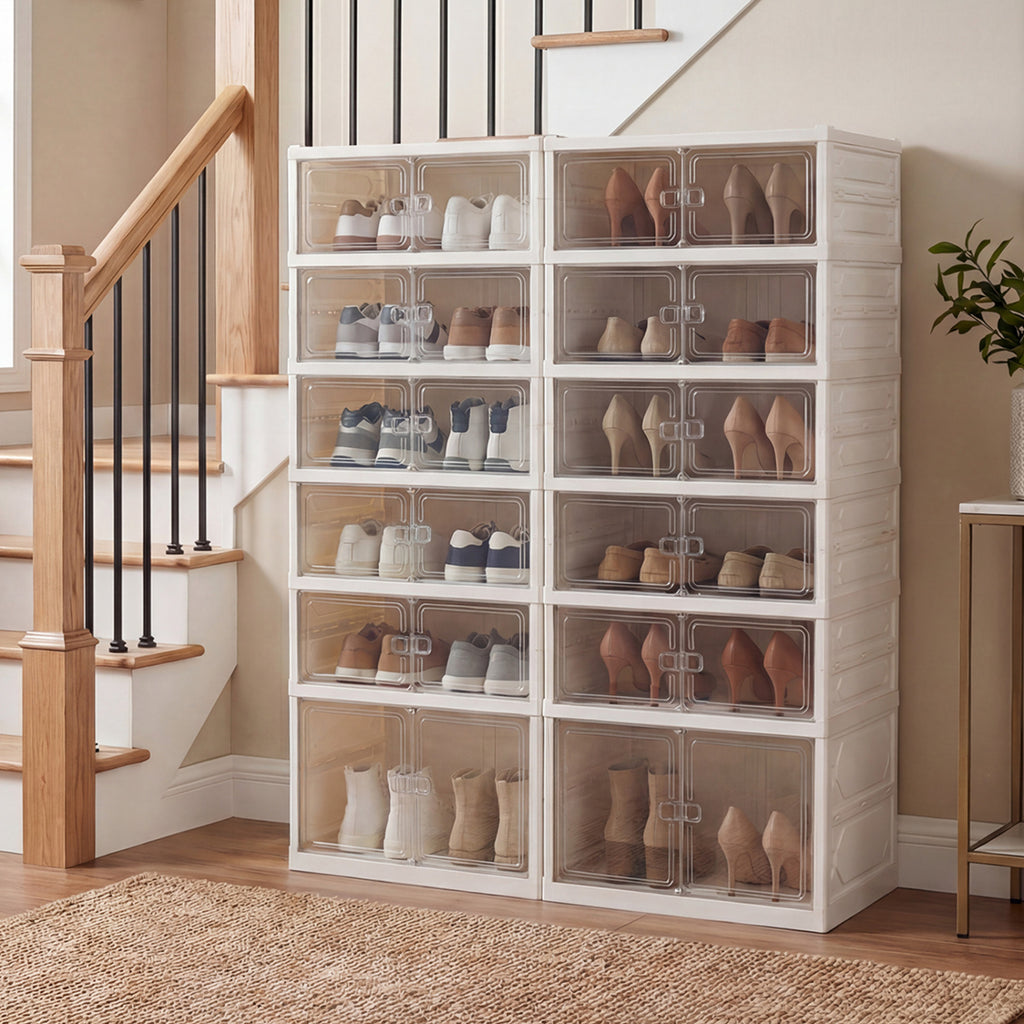 Foldable Shoe Cabinet Organizer 12-Pair 6-Tier - White