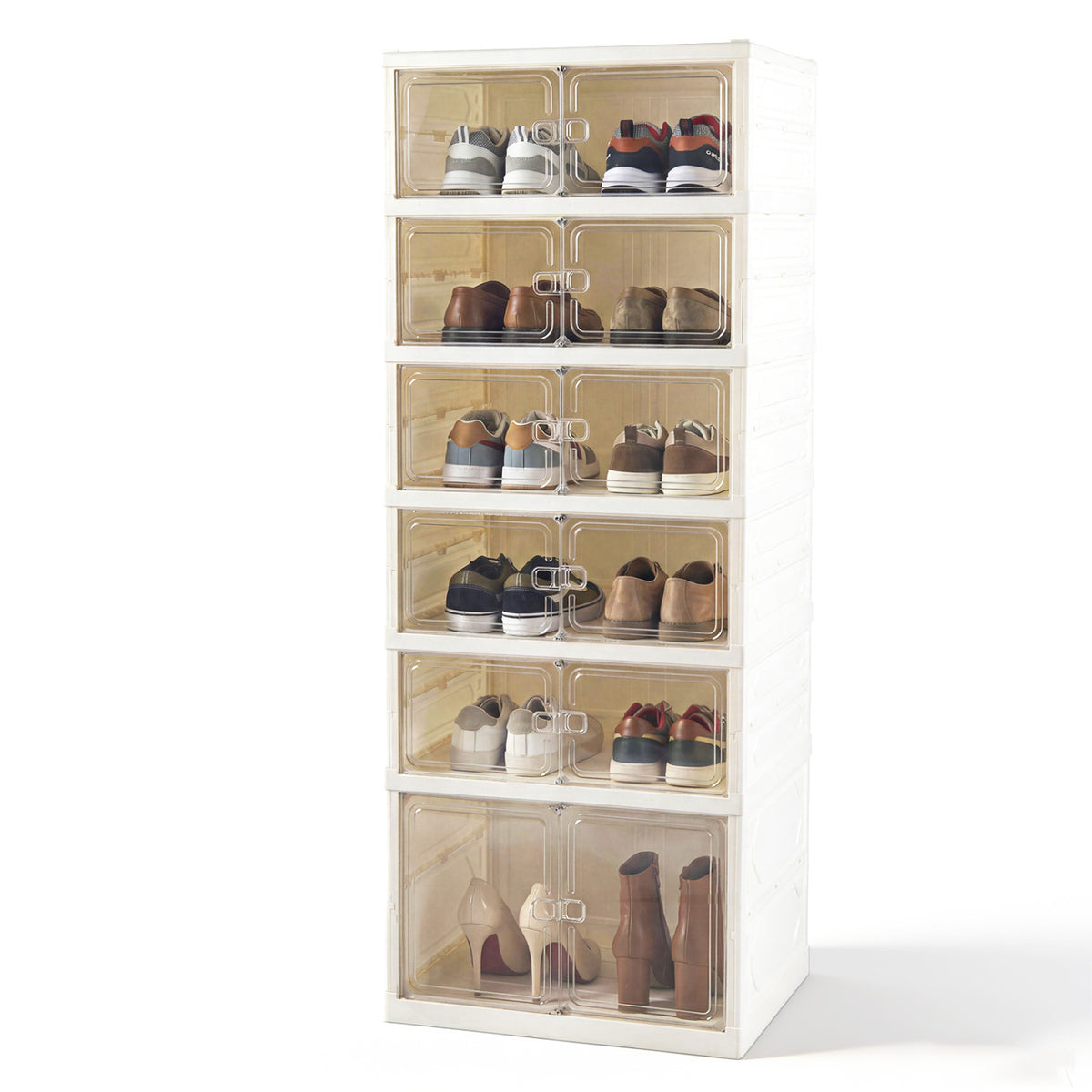 Foldable Shoe Cabinet Organizer 12-Pair 6-Tier - White