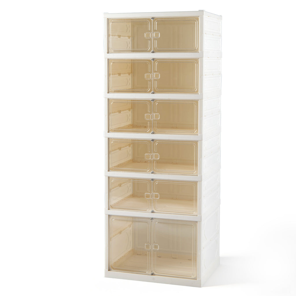 Foldable Shoe Cabinet Organizer 12-Pair 6-Tier - White
