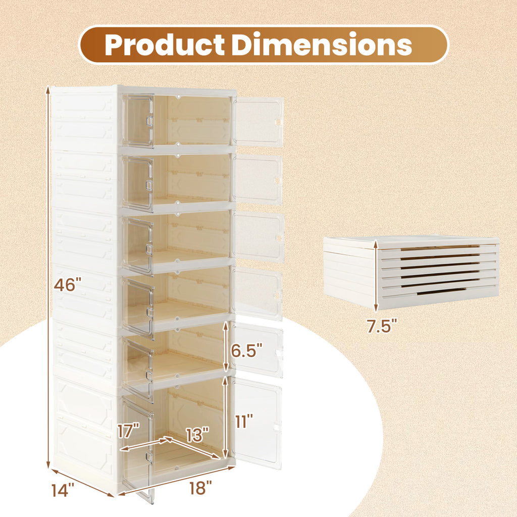 Foldable Shoe Cabinet Organizer 12-Pair 6-Tier - White