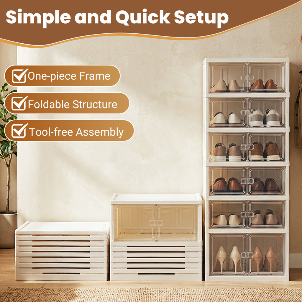 Foldable Shoe Cabinet Organizer 12-Pair 6-Tier - White