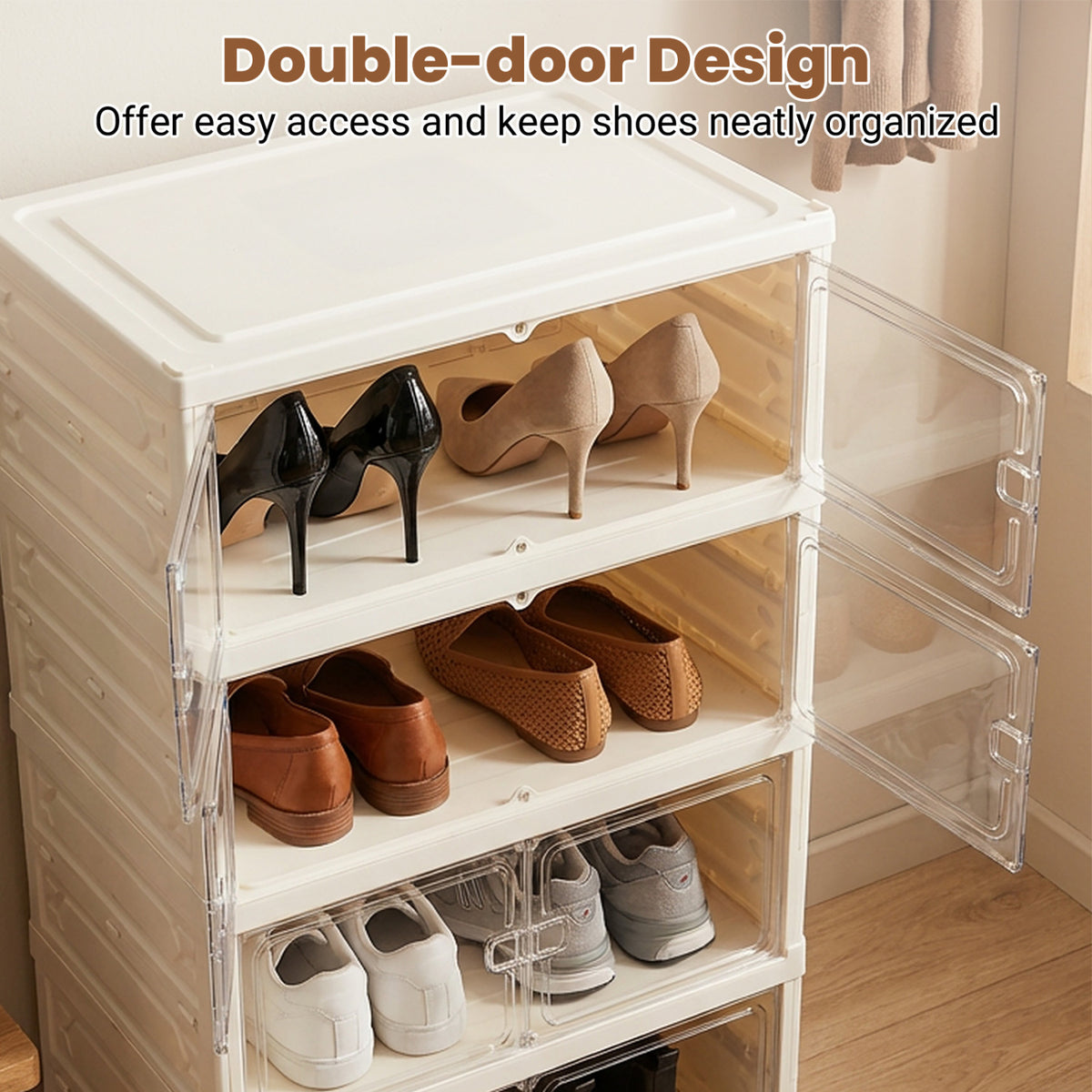 Foldable Shoe Cabinet Organizer 12-Pair 6-Tier - White