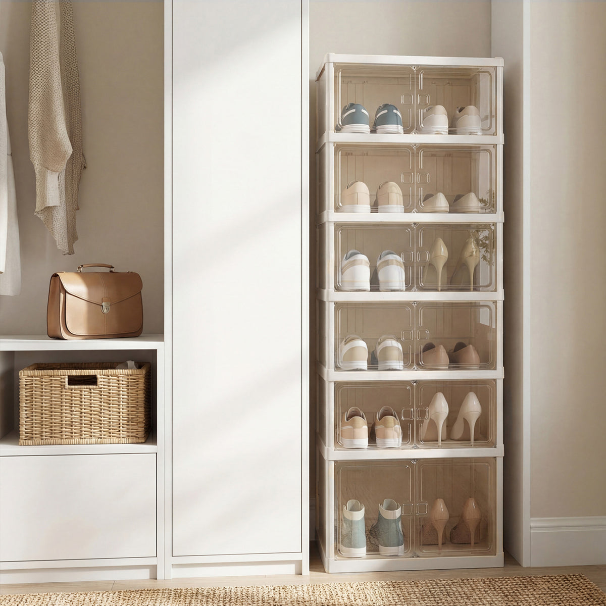 Foldable Shoe Cabinet Organizer 12-Pair 6-Tier - White